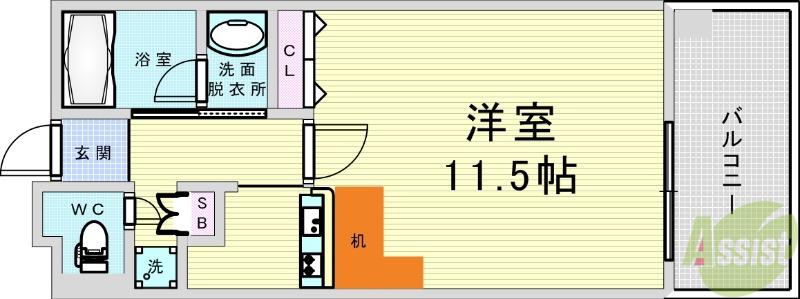 サイドヒルⅡ(1K/6階)の間取り写真