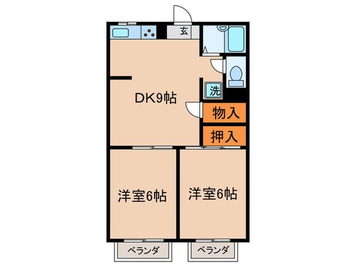 メイウール新川崎(2DK/1階)の間取り写真