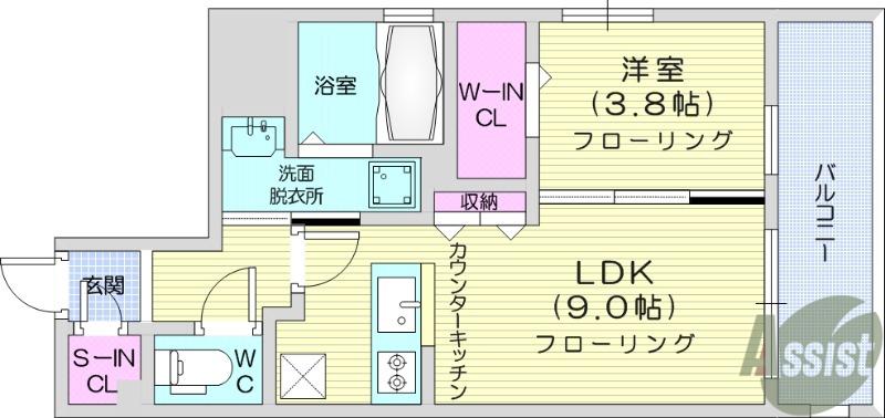 シーズンフラッツ仙台鉄砲町(1LDK/15階)の間取り写真
