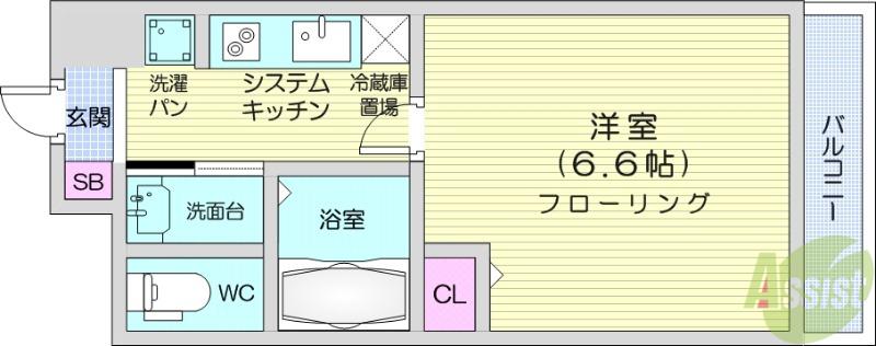 サンライズ支倉町(1K/6階)の間取り写真