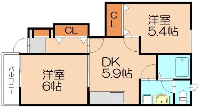 ニュークレコートA(2DK/1階)の間取り写真