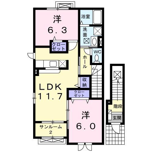 カルマ ウエダ(2LDK/2階)の間取り写真