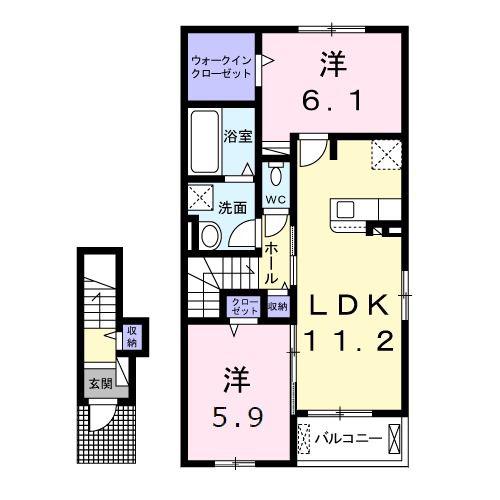 ヴィラ ド ナチュールII(2LDK/2階)の間取り写真