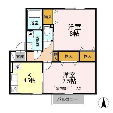 ジェルミナールB棟(2K/2階)の間取り写真