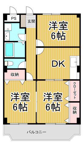 ヒューゲルハウス(3DK/3階)の間取り写真
