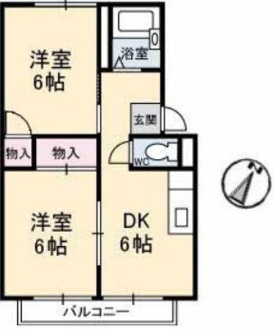 プレジール西元屋B棟(2DK/2階)の間取り写真
