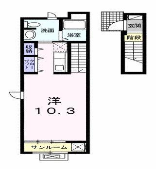 CASSIN(ワンルーム/2階)の間取り写真