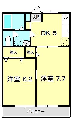 リトルハウス(2DK/1階)の間取り写真