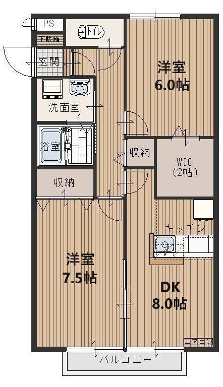 コンフォート宮本(2DK/2階)の間取り写真