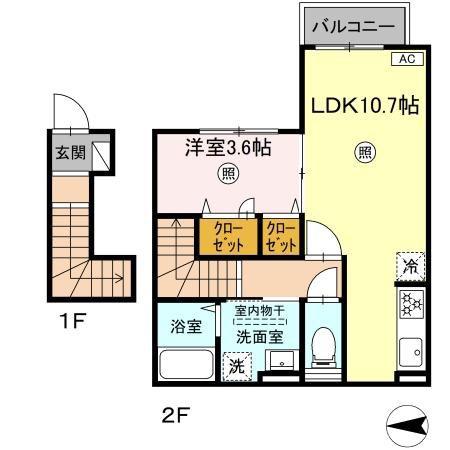 PREMILIFE中春日(1LDK/2階)の間取り写真