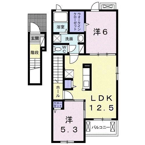 ヴァンガード ハウス I(2LDK/2階)の間取り写真