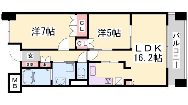 アーバネックス三宮磯辺通(2LDK/7階)の間取り写真