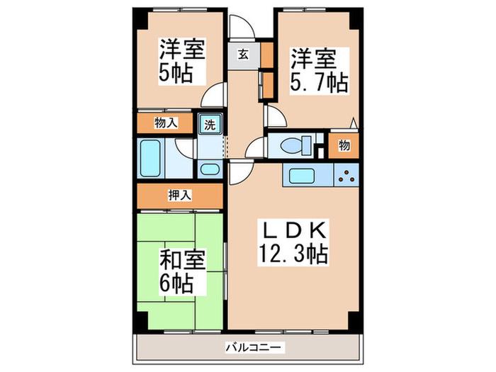 ハートピアイイダC棟(3LDK/1階)の間取り写真