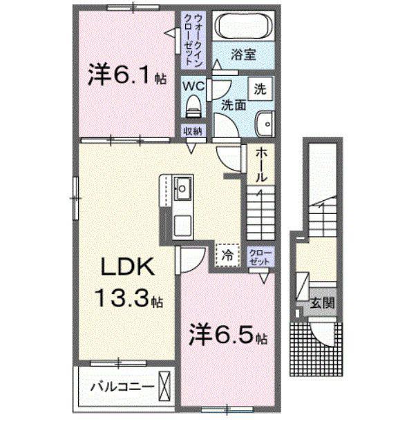 山陽新幹線 東広島駅 徒歩9分 2階建 新築(2LDK/2階)の間取り写真