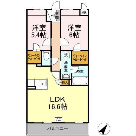 クレア立川(2LDK/2階)の間取り写真