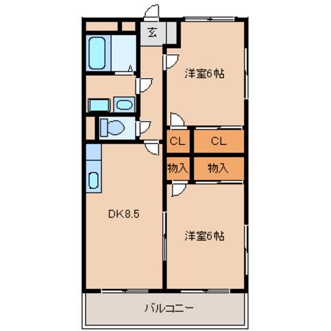 アルブル三ツ木(2DK/2階)の間取り写真