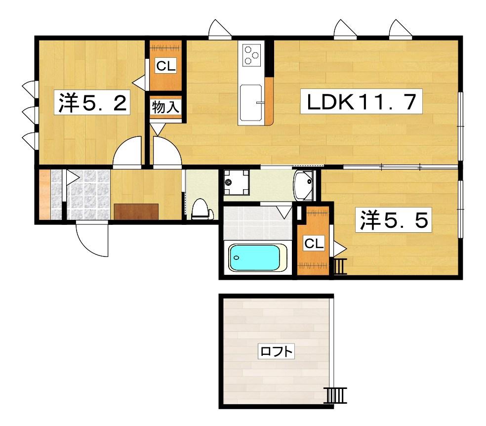 デリスくずは船橋(2LDK/2階)の間取り写真