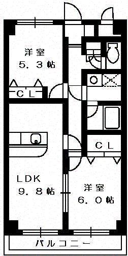 ヴァンベールS(2LDK/3階)の間取り写真