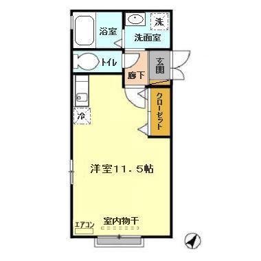 ブルースカイ(ワンルーム/2階)の間取り写真
