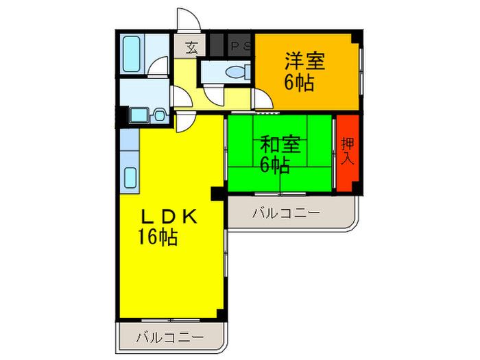 レジデンス小川(2LDK/2階)の間取り写真