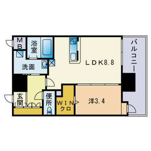 エンクレスト博多MATE(1DK/13階)の間取り写真