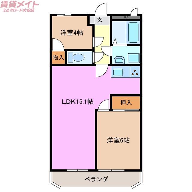 ユーミーマンション菰野(2LDK/3階)の間取り写真