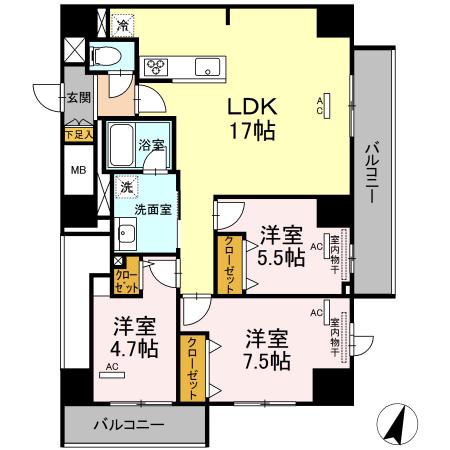 SUNRESIDENCE泊(3LDK/8階)の間取り写真