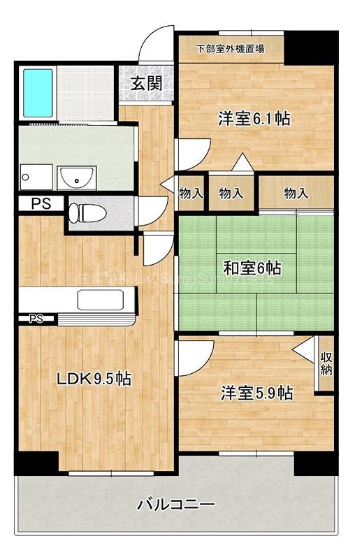 コーシャハイツ中野(3LDK/10階)の間取り写真