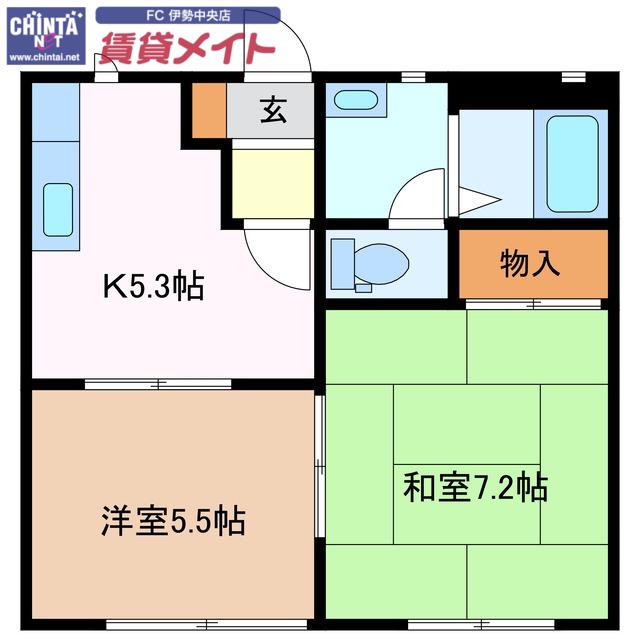 コーポアリスB(2K/1階)の間取り写真