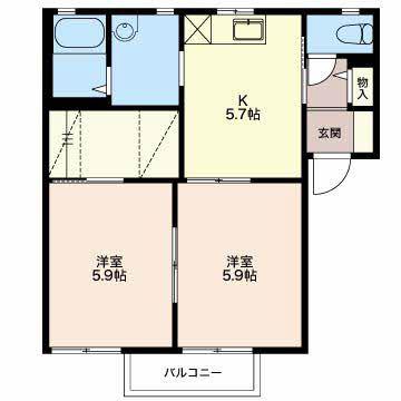 フォーレス21 A(2K/2階)の間取り写真