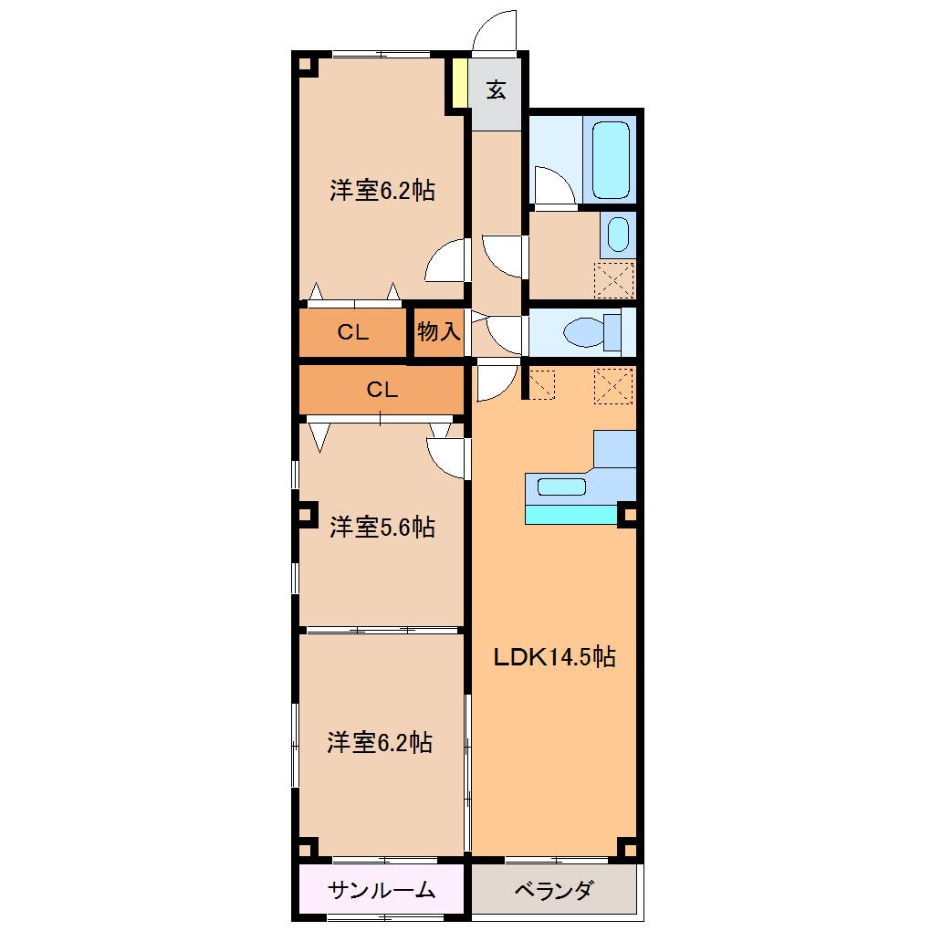 さくらいマンション立野(3LDK/2階)の間取り写真