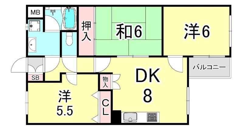 SEPIA西宮北口(3LDK/3階)の間取り写真