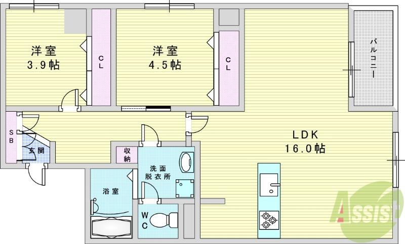 ユニライフ江坂2(2LDK/3階)の間取り写真