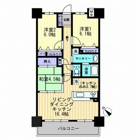 アルファスマート丸亀城西(3LDK/4階)の間取り写真