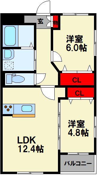 グランドゥール立岩(2LDK/2階)の間取り写真