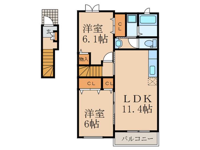 ブロ―テM(2LDK/2階)の間取り写真