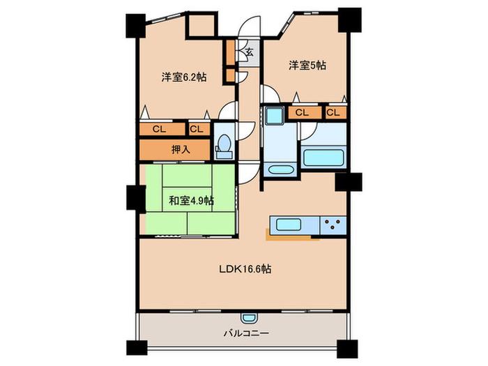 ディークラディア川西(3LDK/5階)の間取り写真