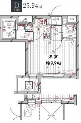 レガリス洗足池(1K/1階)の間取り写真