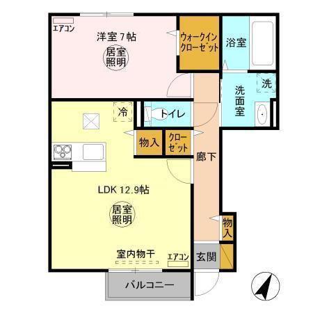 グラマードマレIII D(1LDK/1階)の間取り写真