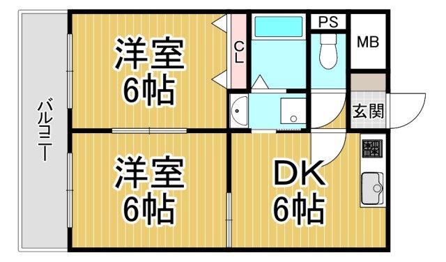 ド・ウェル瑞穂(2DK/2階)の間取り写真
