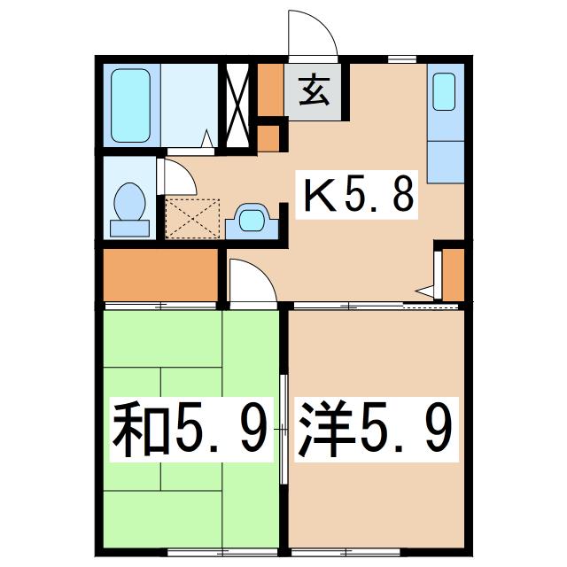 飯盛山ハイツA(2K/1階)の間取り写真