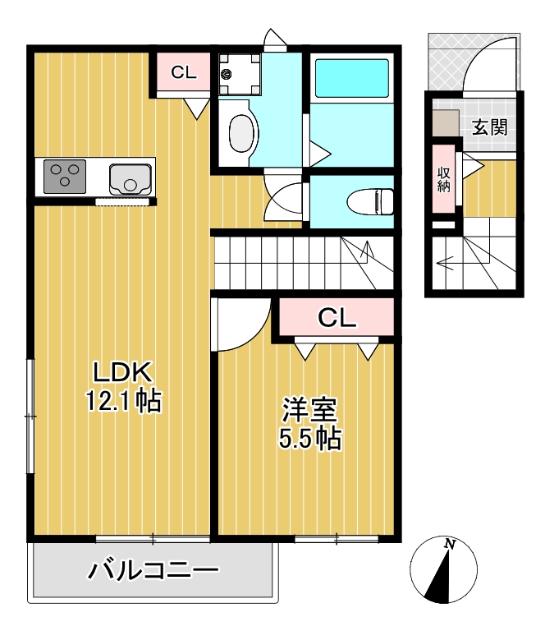 VERITAS(1LDK/2階)の間取り写真