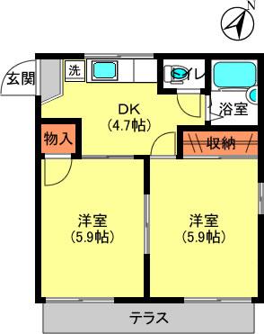 南長崎五番館(2K/1階)の間取り写真
