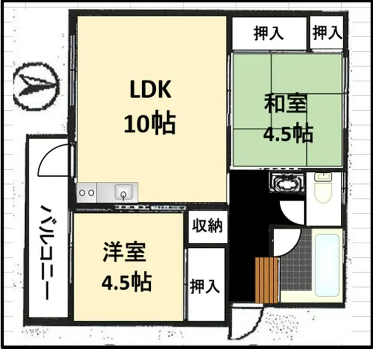 鶴見ハイツH棟 3階階 間取り