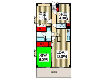 ファインドエル2新宿(3LDK/1階)の間取り写真