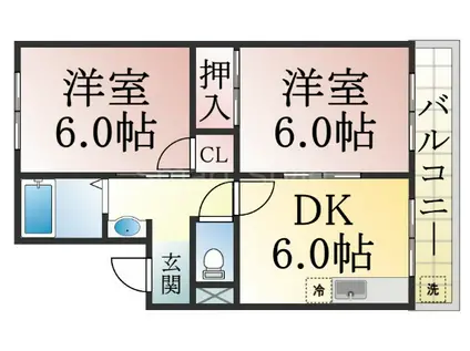 昭郷ツインハイツ(2DK/1階)の間取り写真