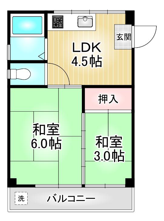志水ビル(2DK/3階)の間取り写真
