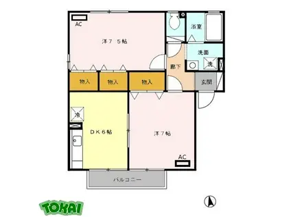 シトラスの風 A(2DK/1階)の間取り写真