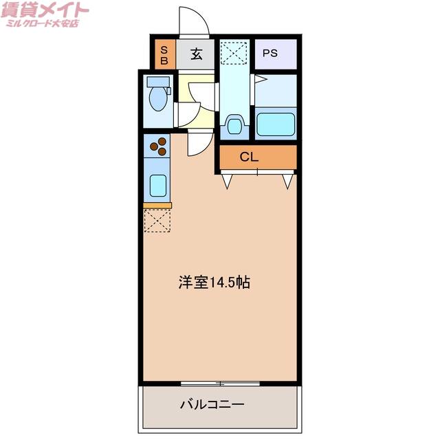 大安ヒルズ(ワンルーム/1階)の間取り写真