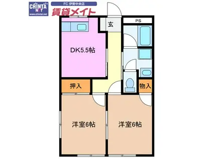 コーポハイアット(2DK/1階)の間取り写真